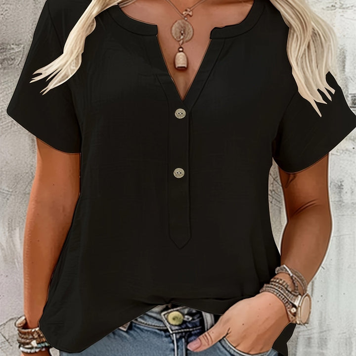 Blouse – V-hals & Losse Pasvorm met Korte Mouwen