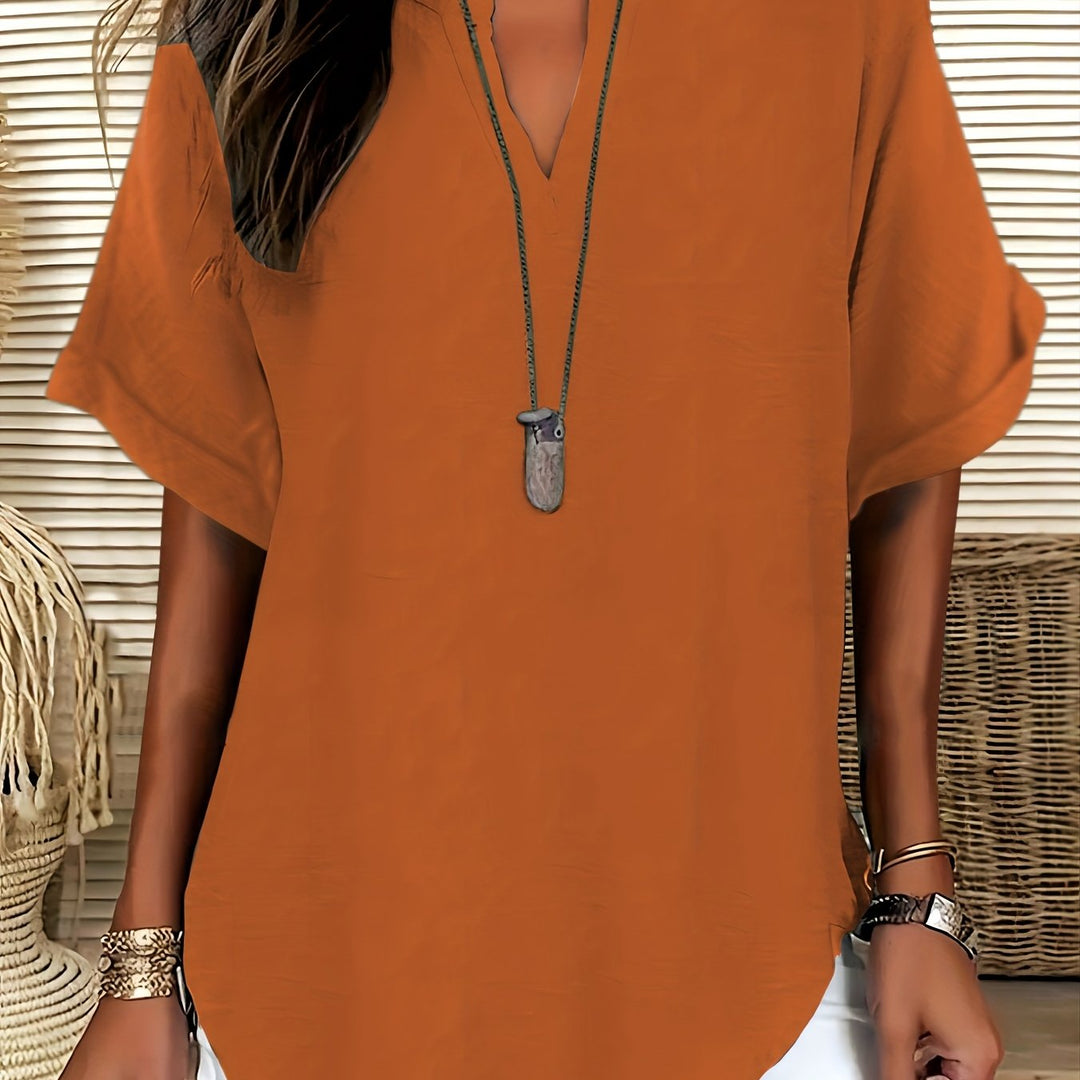 Blouse – V-hals & Losse Pasvorm met Korte Mouwen