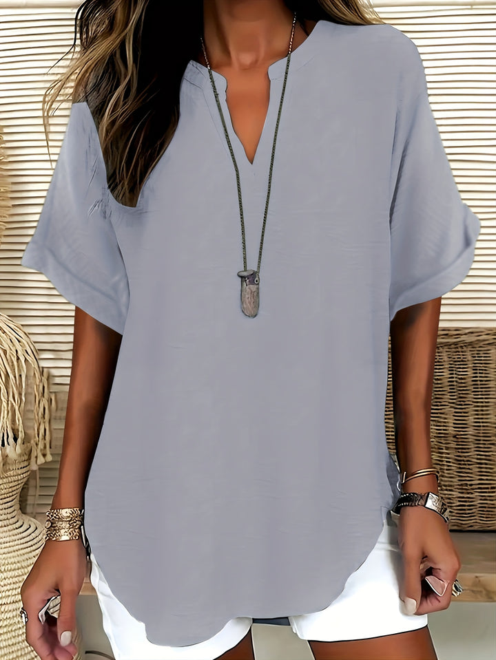 Blouse – V-hals & Losse Pasvorm met Korte Mouwen