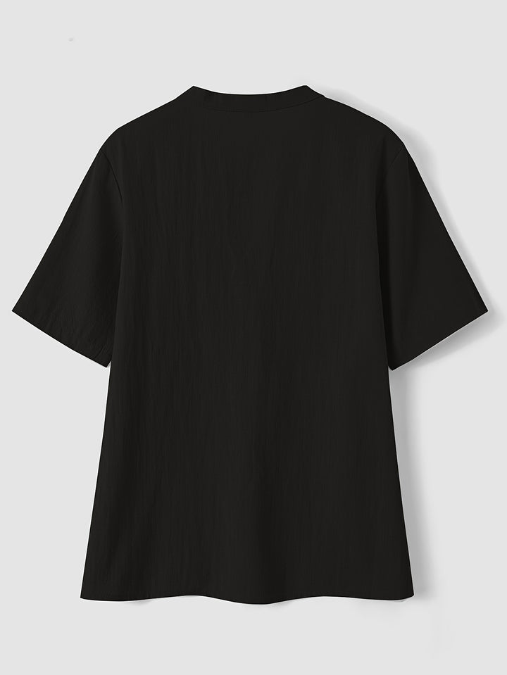 Blouse – V-hals & Losse Pasvorm met Korte Mouwen