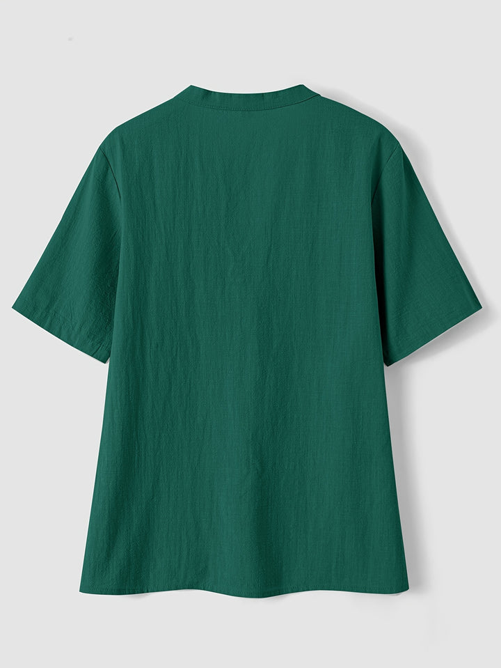 Blouse – V-hals & Losse Pasvorm met Korte Mouwen
