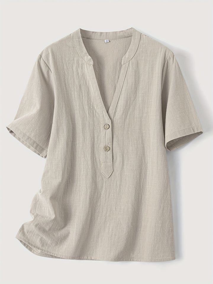 Blouse – V-hals & Losse Pasvorm met Korte Mouwen