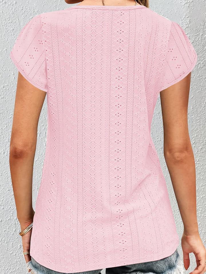 Blouse – V-hals met Kanten Bies & Flexibele Pasvorm