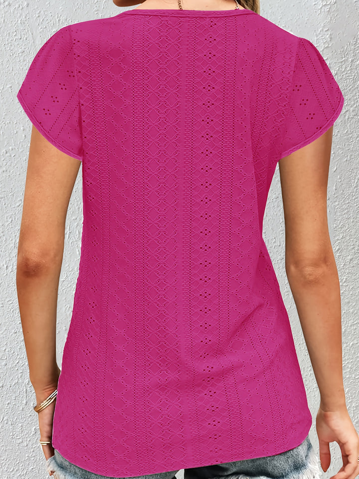 Blouse – V-hals met Kanten Bies & Flexibele Pasvorm