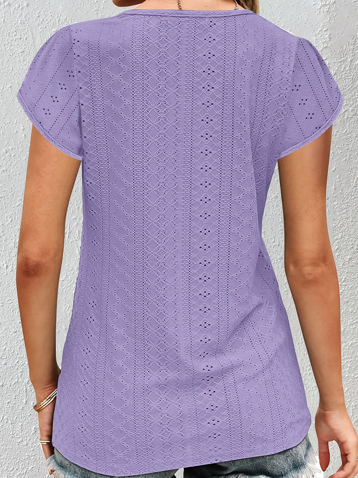 Blouse – V-hals met Kanten Bies & Flexibele Pasvorm