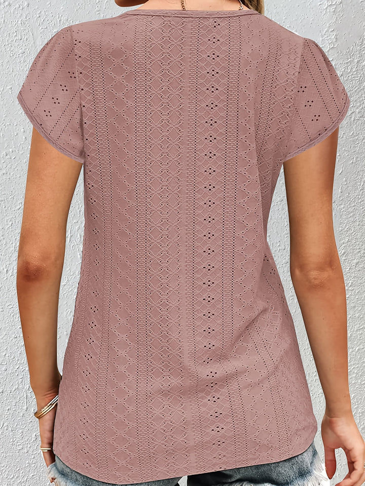 Blouse – V-hals met Kanten Bies & Flexibele Pasvorm