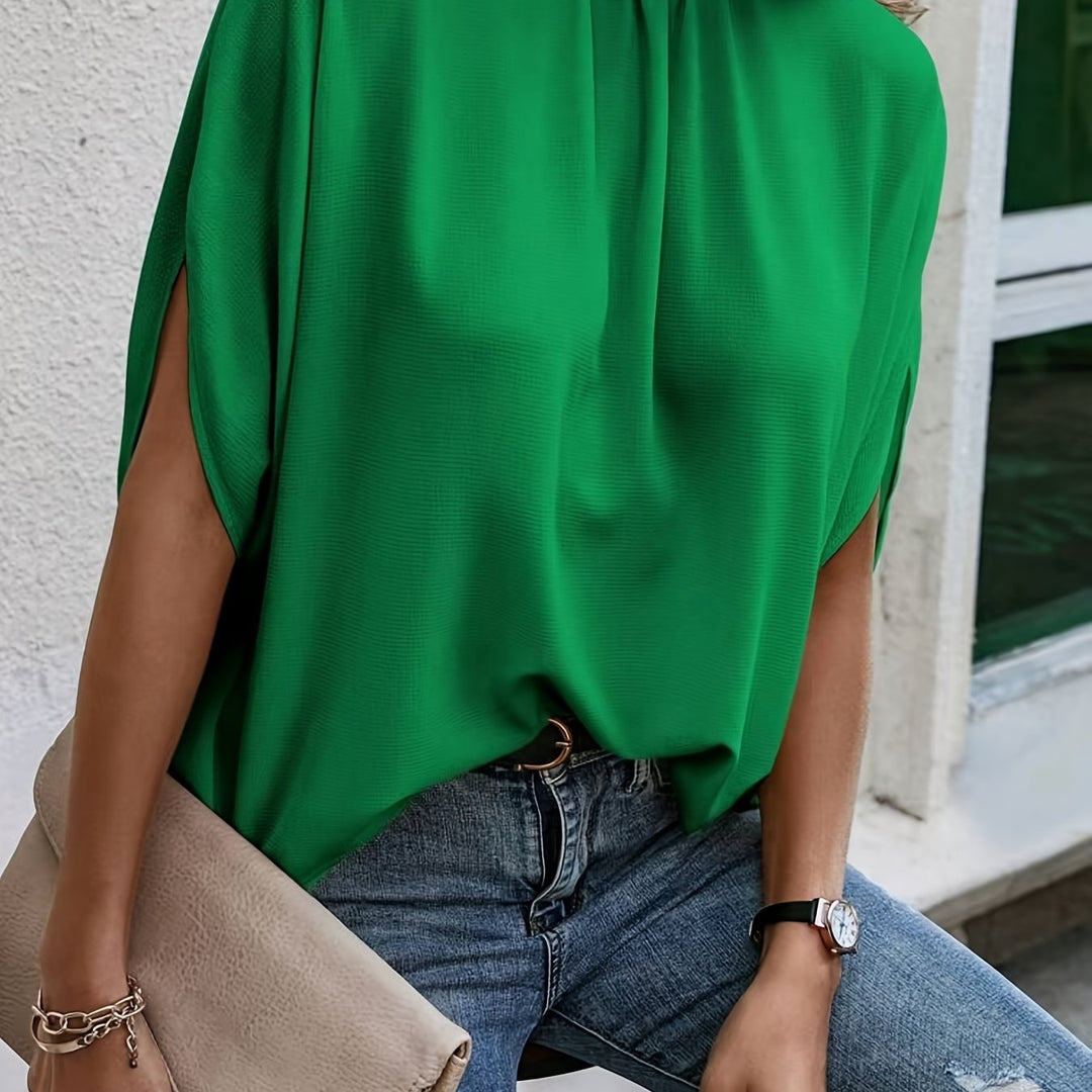 Blouse – Vleermuismouwen & Ronde Hals met Strikdetail