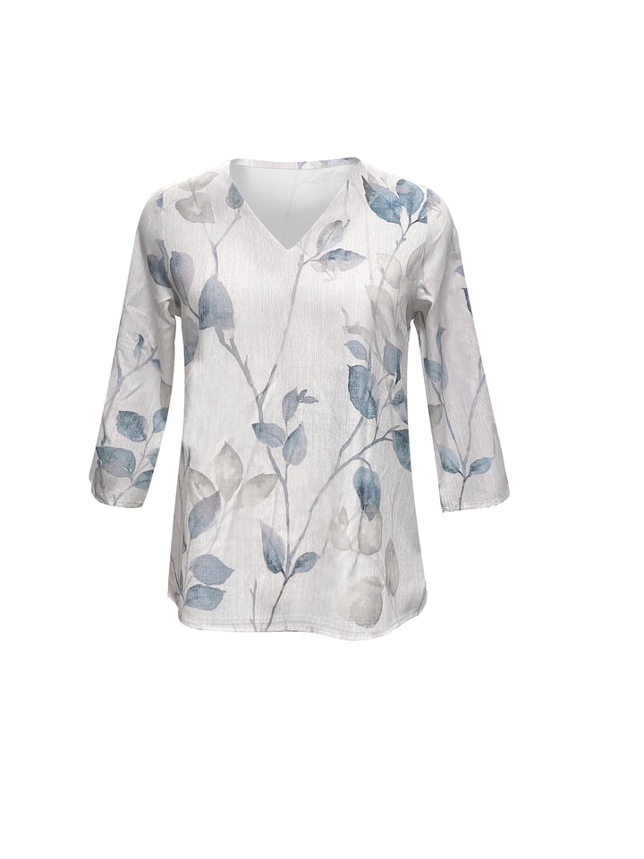 Blouse met Bladerenprint - V-Hals en 3/4 Mouwen Design