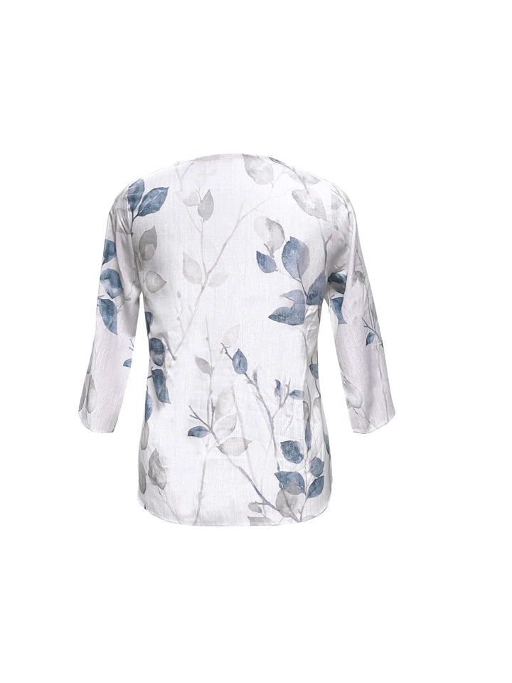 Blouse met Bladerenprint - V-Hals en 3/4 Mouwen Design