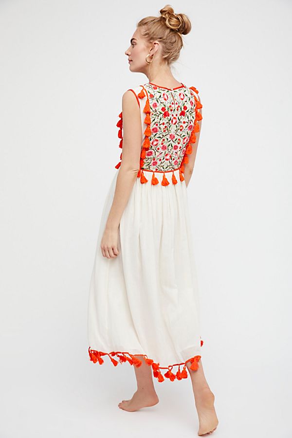 Bohemian Borduur Floral Fringe Jurk – Mouwloos & Losse Pasvorm