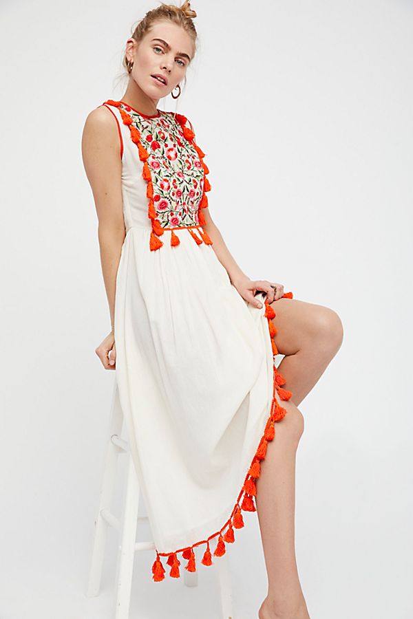 Bohemian Borduur Floral Fringe Jurk – Mouwloos & Losse Pasvorm