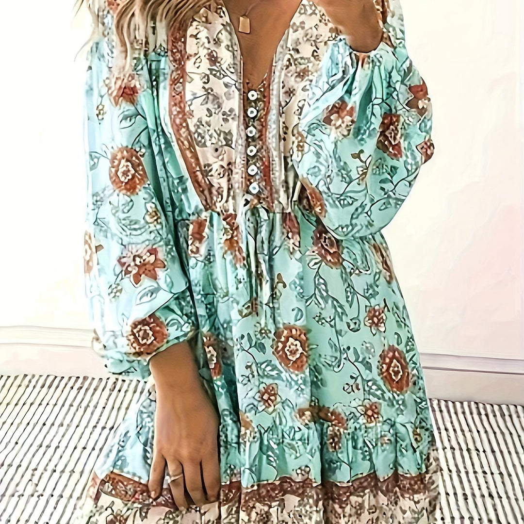 Boho Chic Jurk – V-Hals & Ruches Zoom voor Flexibele Pasvorm