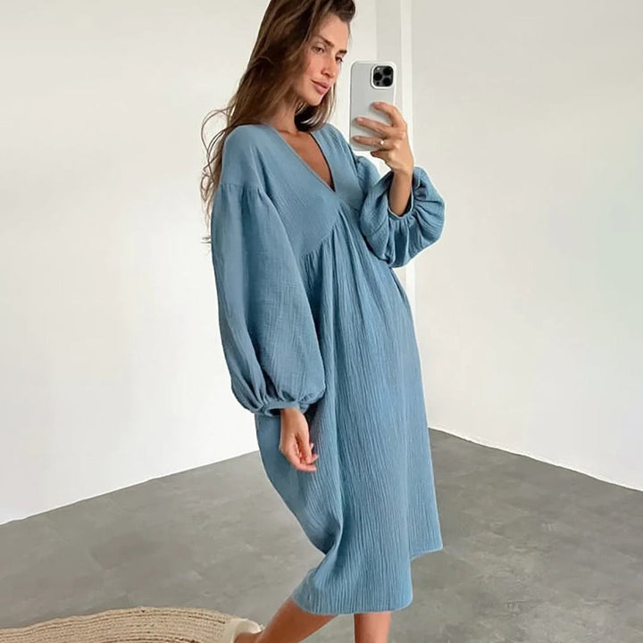 Boho Jurk - Losse Pasvorm met V-Hals & Ballonmouwen