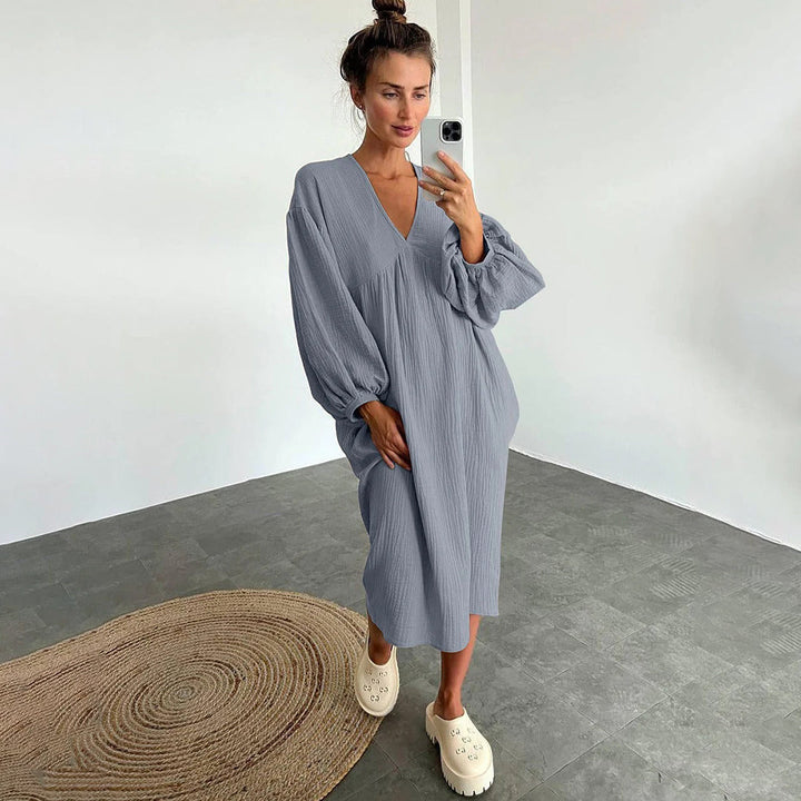 Boho Jurk - Losse Pasvorm met V-Hals & Ballonmouwen