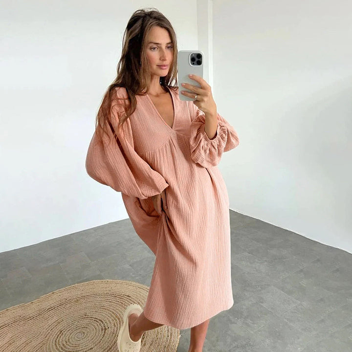 Boho Jurk - Losse Pasvorm met V-Hals & Ballonmouwen