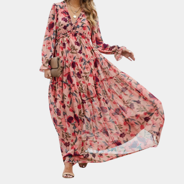 Boho Maxi-jurk - Bloemendessin & Diepe Halslijn