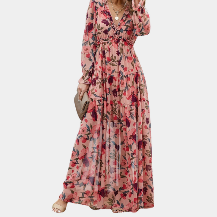 Boho Maxi-jurk - Bloemendessin & Diepe Halslijn