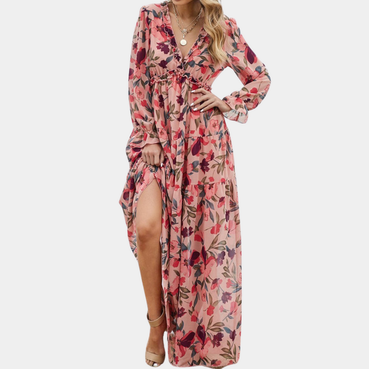 Boho Maxi-jurk - Bloemendessin & Diepe Halslijn