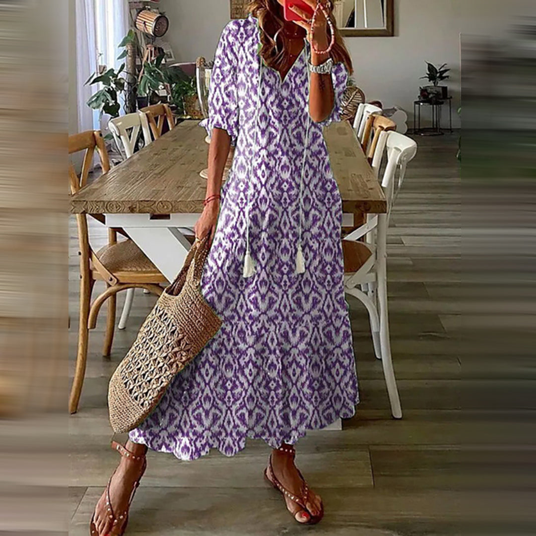 Boho Maxi-jurk - Luchtig Ontwerp met Etnische Print & Lichtgewicht Stof