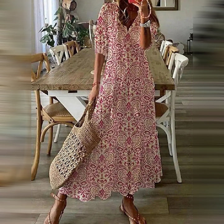Boho Maxi-jurk - Luchtig Ontwerp met Etnische Print & Lichtgewicht Stof