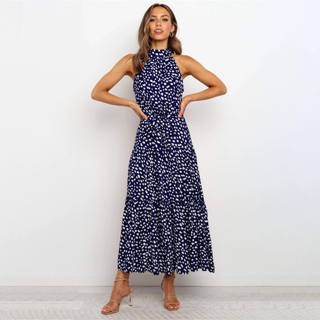 Boho Maxi-jurk - Mouwloos Met Stippen & Rimpelzoom