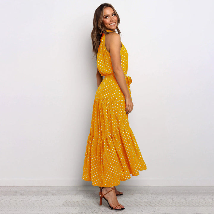 Boho Maxi-jurk - Mouwloos Met Stippen & Rimpelzoom