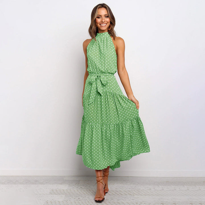 Boho Maxi-jurk - Mouwloos Met Stippen & Rimpelzoom
