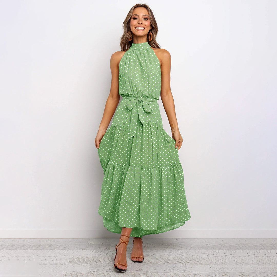 Boho Maxi-jurk - Mouwloos Met Stippen & Rimpelzoom