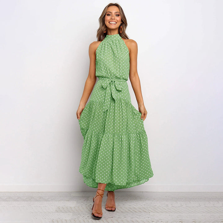 Boho Maxi-jurk - Mouwloos Met Stippen & Rimpelzoom