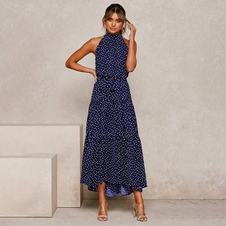 Boho Maxi-jurk - Mouwloos Met Stippen & Rimpelzoom