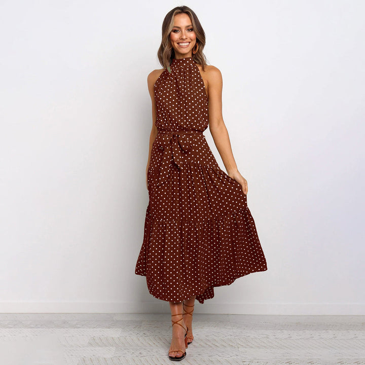 Boho Maxi-jurk - Mouwloos Met Stippen & Rimpelzoom