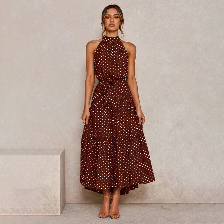 Boho Maxi-jurk - Mouwloos Met Stippen & Rimpelzoom