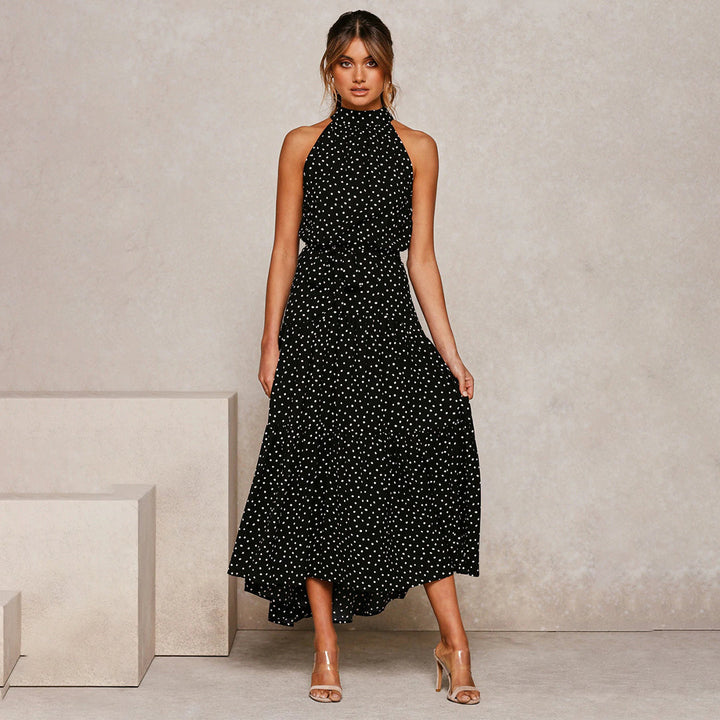 Boho Maxi-jurk - Mouwloos Met Stippen & Rimpelzoom