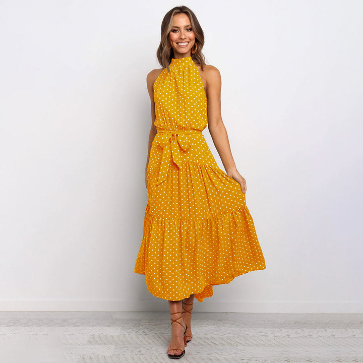 Boho Maxi-jurk - Mouwloos Met Stippen & Rimpelzoom