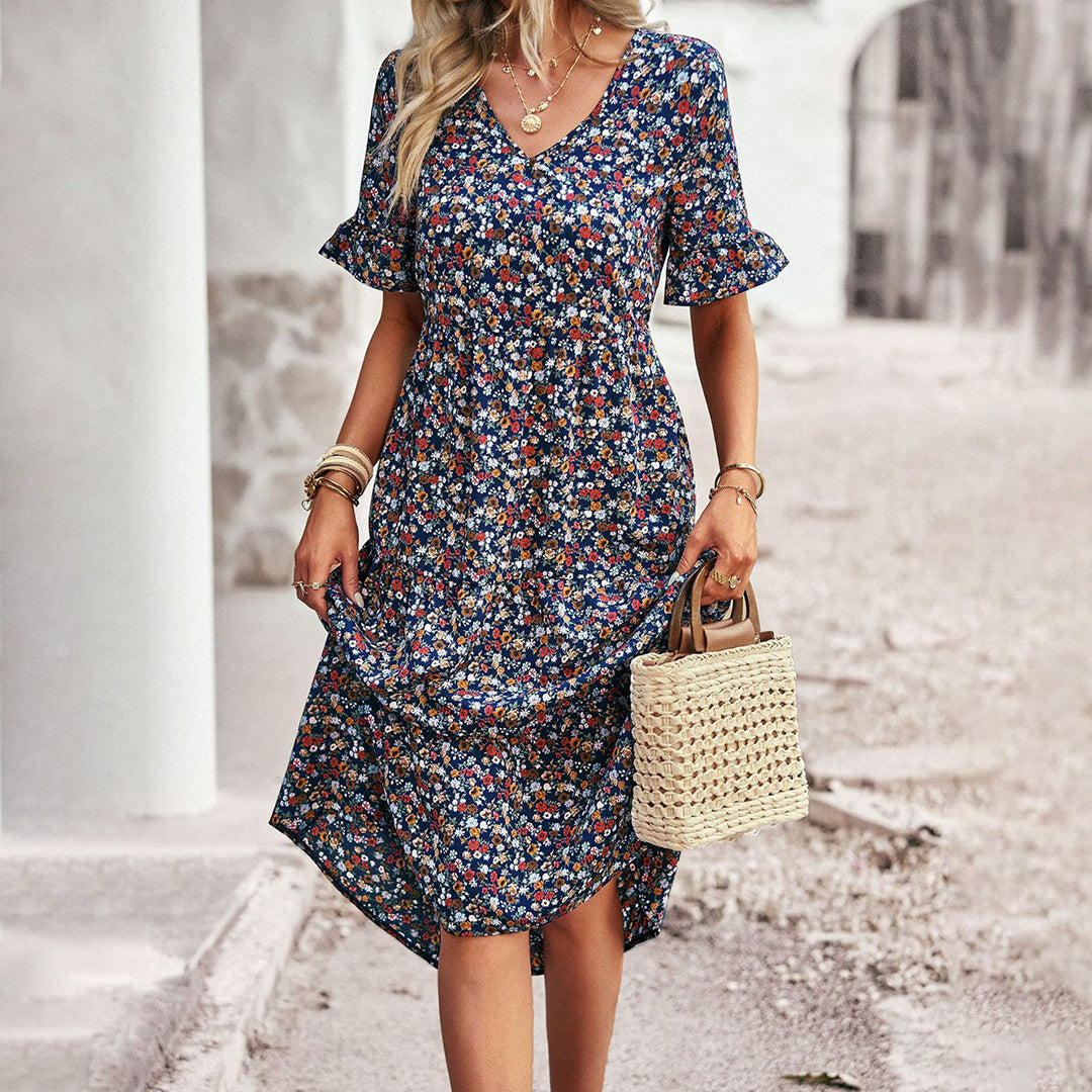 Boho Midi-jurk - Bloemenprint & Losse Pasvorm Ontwerp