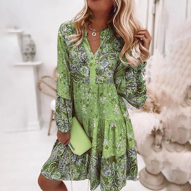 Boho Mini Jurkje - Bloemenpatroon & Knopsluiting