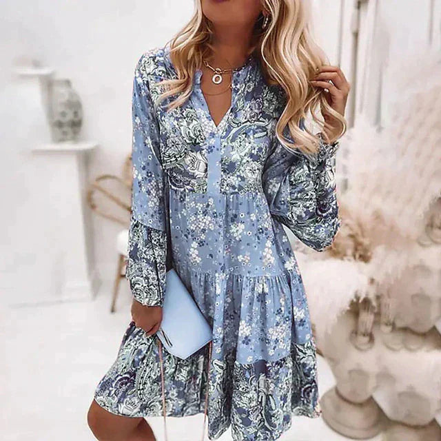 Boho Mini Jurkje - Bloemenpatroon & Knopsluiting