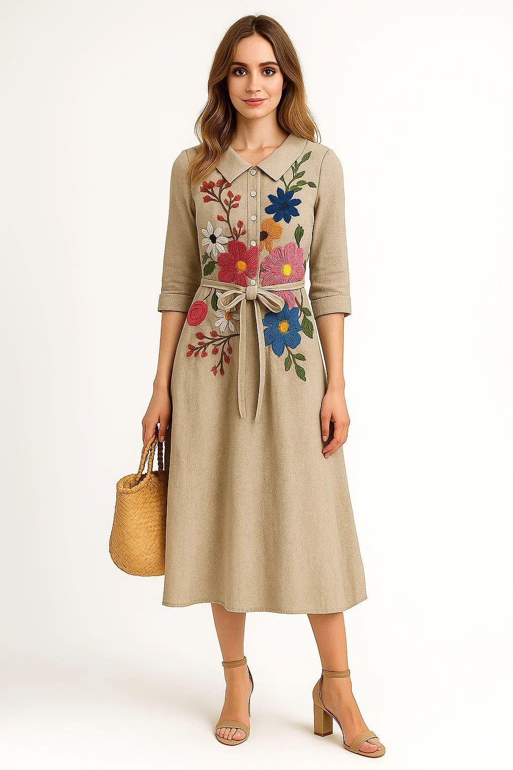 Brianna - Vintage jurk met zakken in botanisch kant