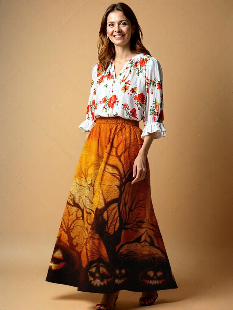 Britt - Elastische taille rok met vintage print