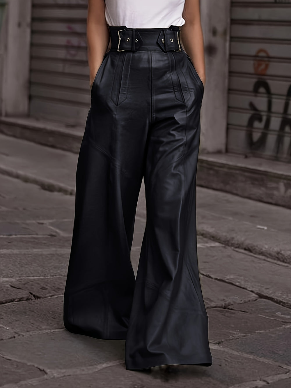 Broek – Hoge Taille En Wijde Pijpen Met Zijzakken En Rits