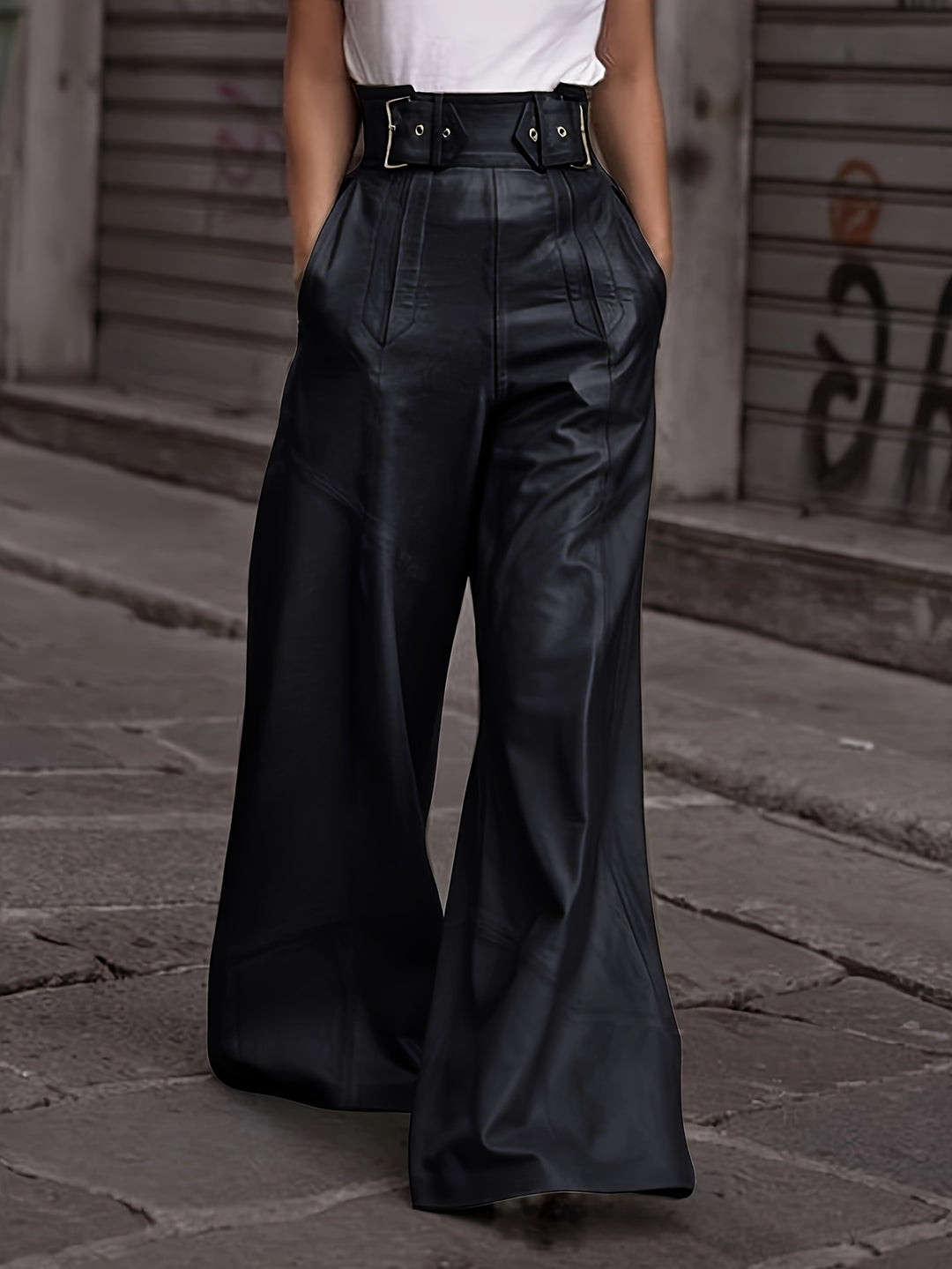 Broek – Hoge Taille En Wijde Pijpen Met Zijzakken En Rits