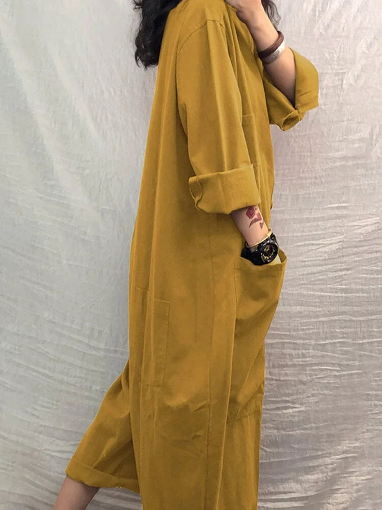Cara - Casual jumpsuit met effen knopen en zakken