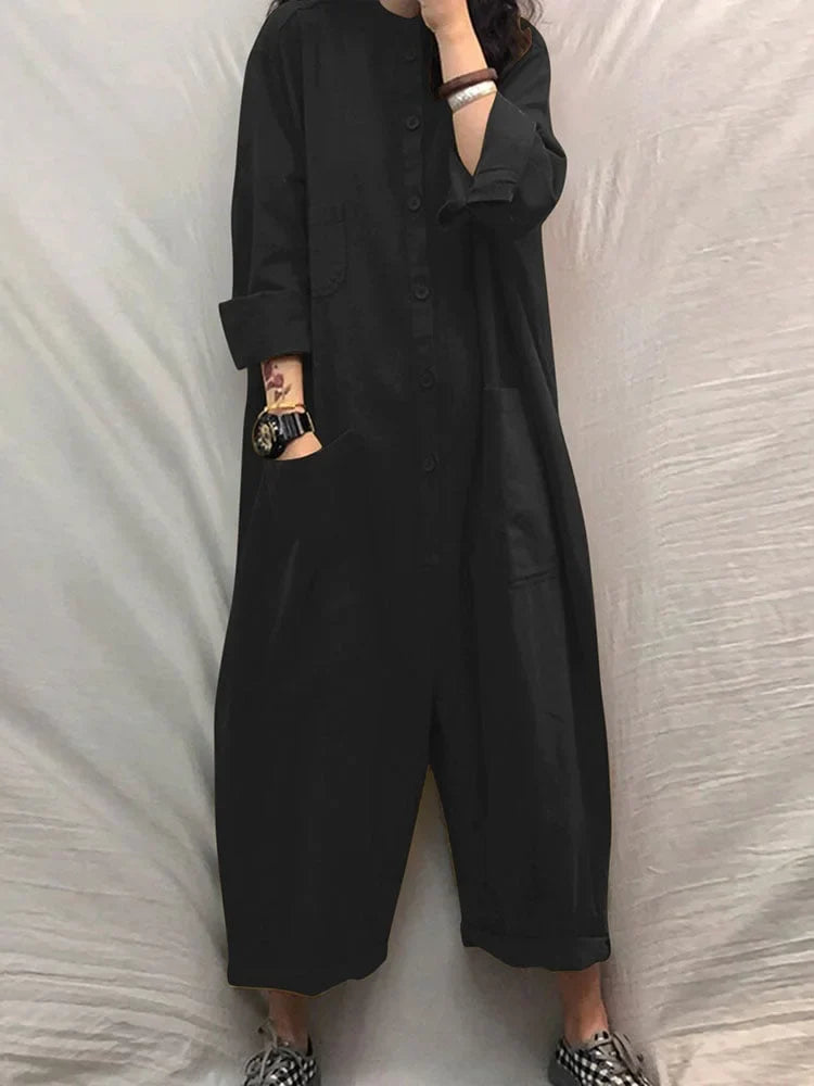 Cara - Casual jumpsuit met effen knopen en zakken