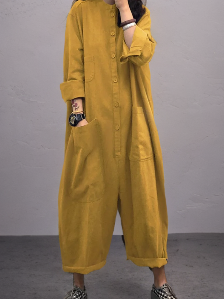 Cara - Casual jumpsuit met effen knopen en zakken