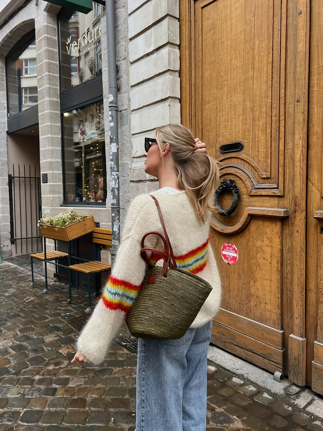 Cardigan - Colorblock Bloemen En Ribstructuur Voor Warmte