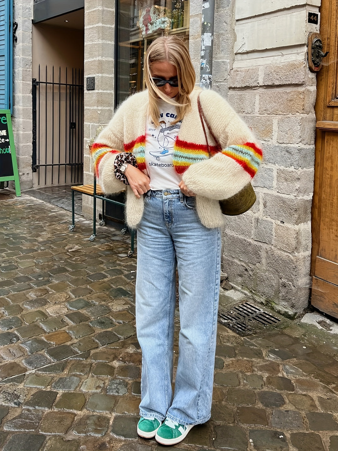 Cardigan - Colorblock Bloemen En Ribstructuur Voor Warmte