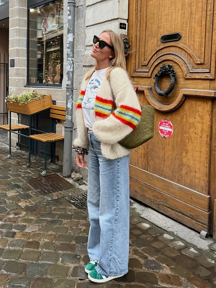 Cardigan - Colorblock Bloemen En Ribstructuur Voor Warmte