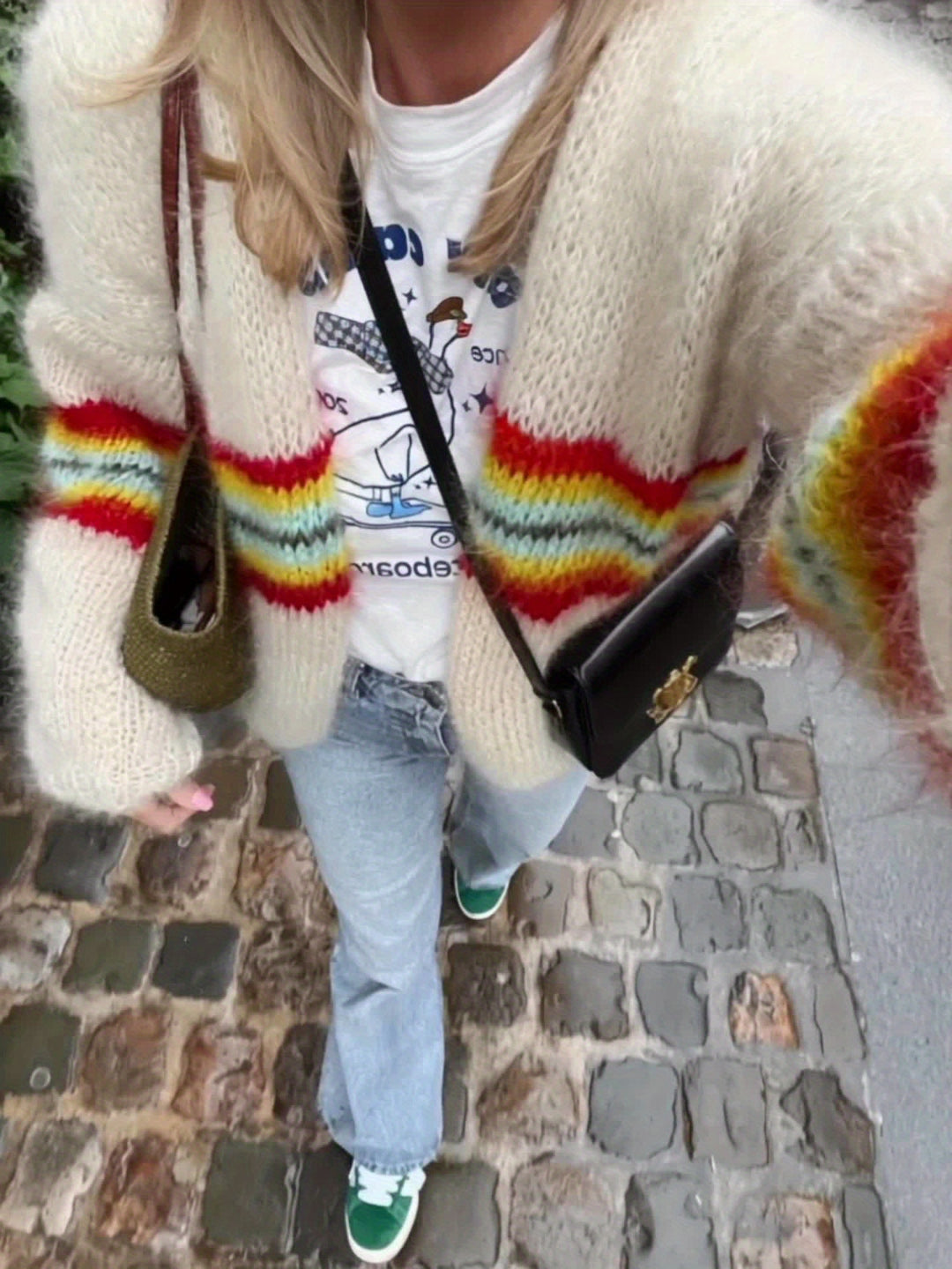 Cardigan - Colorblock Bloemen En Ribstructuur Voor Warmte