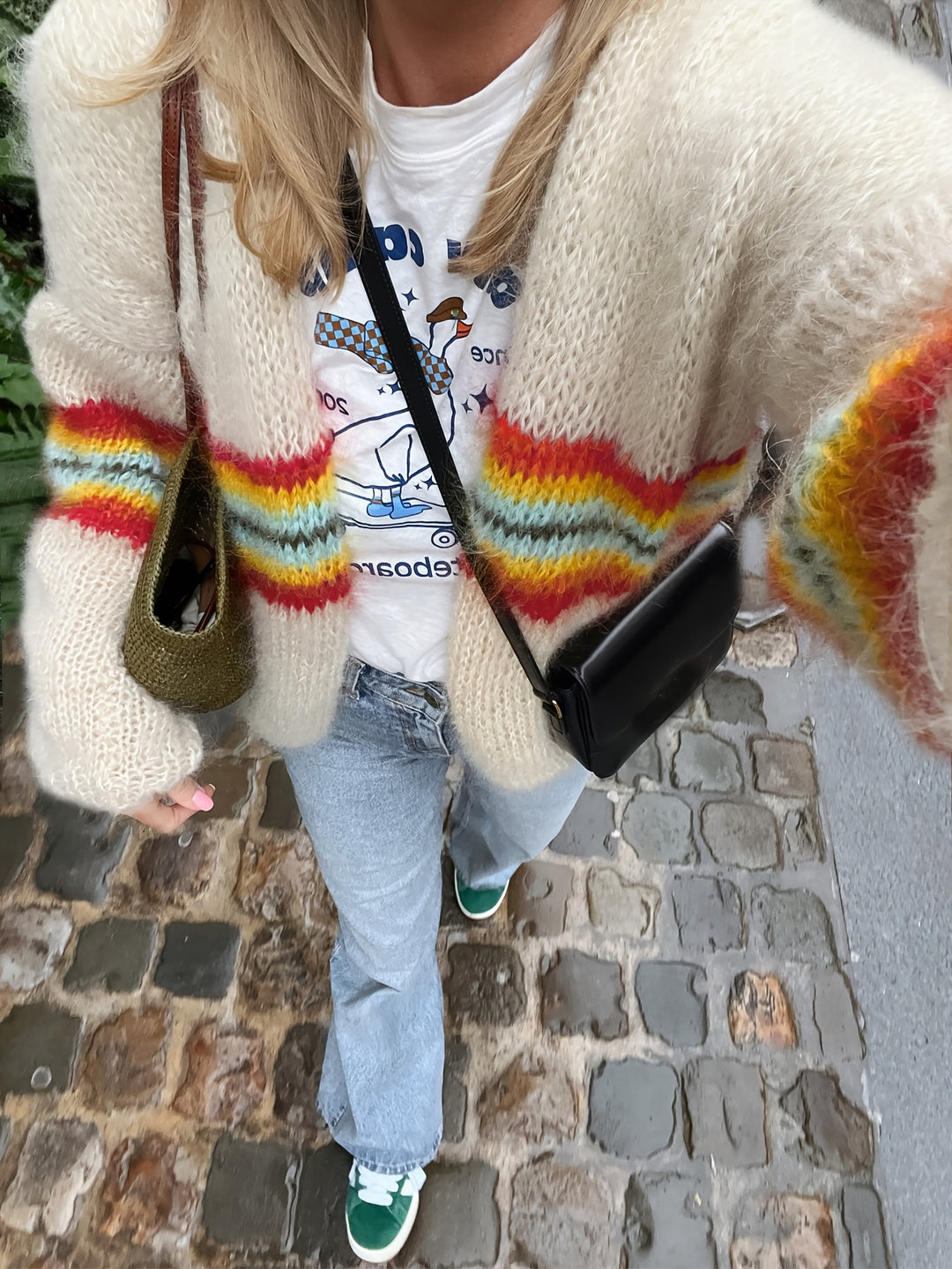 Cardigan - Colorblock Bloemen En Ribstructuur Voor Warmte
