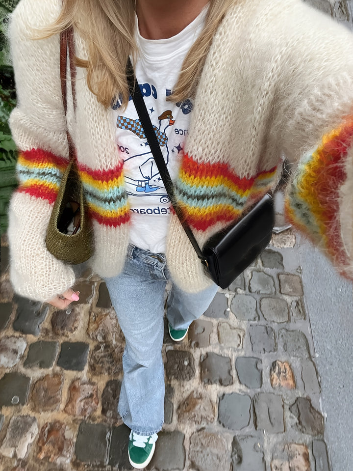 Cardigan - Colorblock Bloemen En Ribstructuur Voor Warmte
